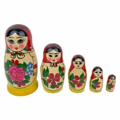 Russian Treasures Semenov Traditional Babushka Dolls Set 5pc 2 Russian Treasures Semenov Traditional Babushka Dolls Set 5pc -Le Toy Van Shop YellowBottomRedtop4copy 800x800 crop center